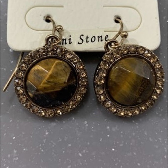 Gold earrings with semi brown stone - Picture 1 of 1